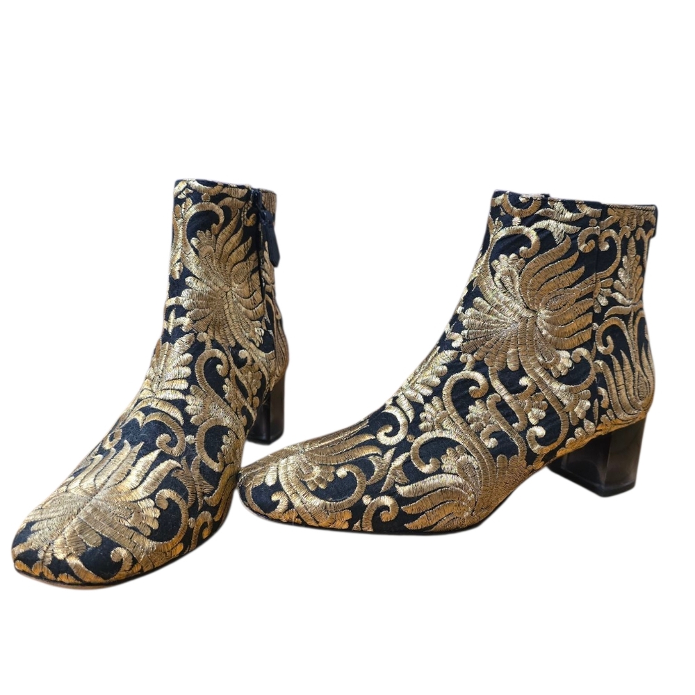 Tory Burch Borcade Carlotta Gold and Black Ankle Boots Size 8